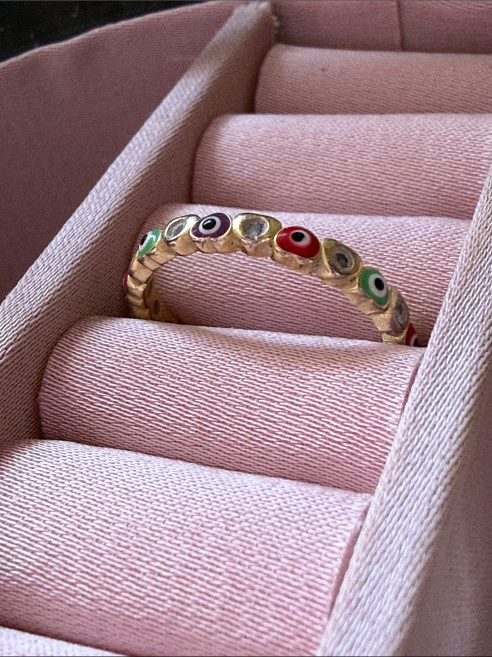 Gold Multi-Color Evil Eye Stackable Ring - Picture 4 of 5
